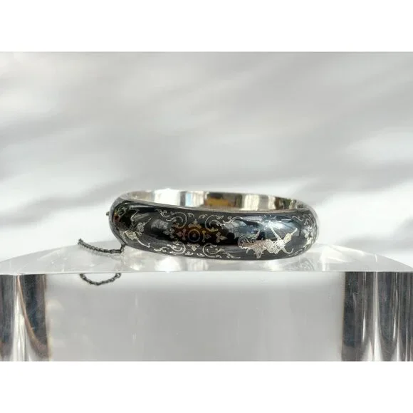 Siam Sterling Silver 925 Hand Carved Hinged Enclosure Vintage Bangle Bracelet - Picture 3 of 16